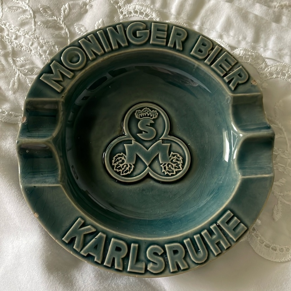 Herbert Wittekind German astray. Deep teal Crazing & small chips. 5.75 diameter.